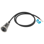 Stainless steel wand assembly with black braided hose, spray head with multiple jets, and blue connector clip.