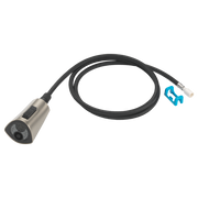 Stainless steel wand assembly with black braided hose, control button, and connector fitting.