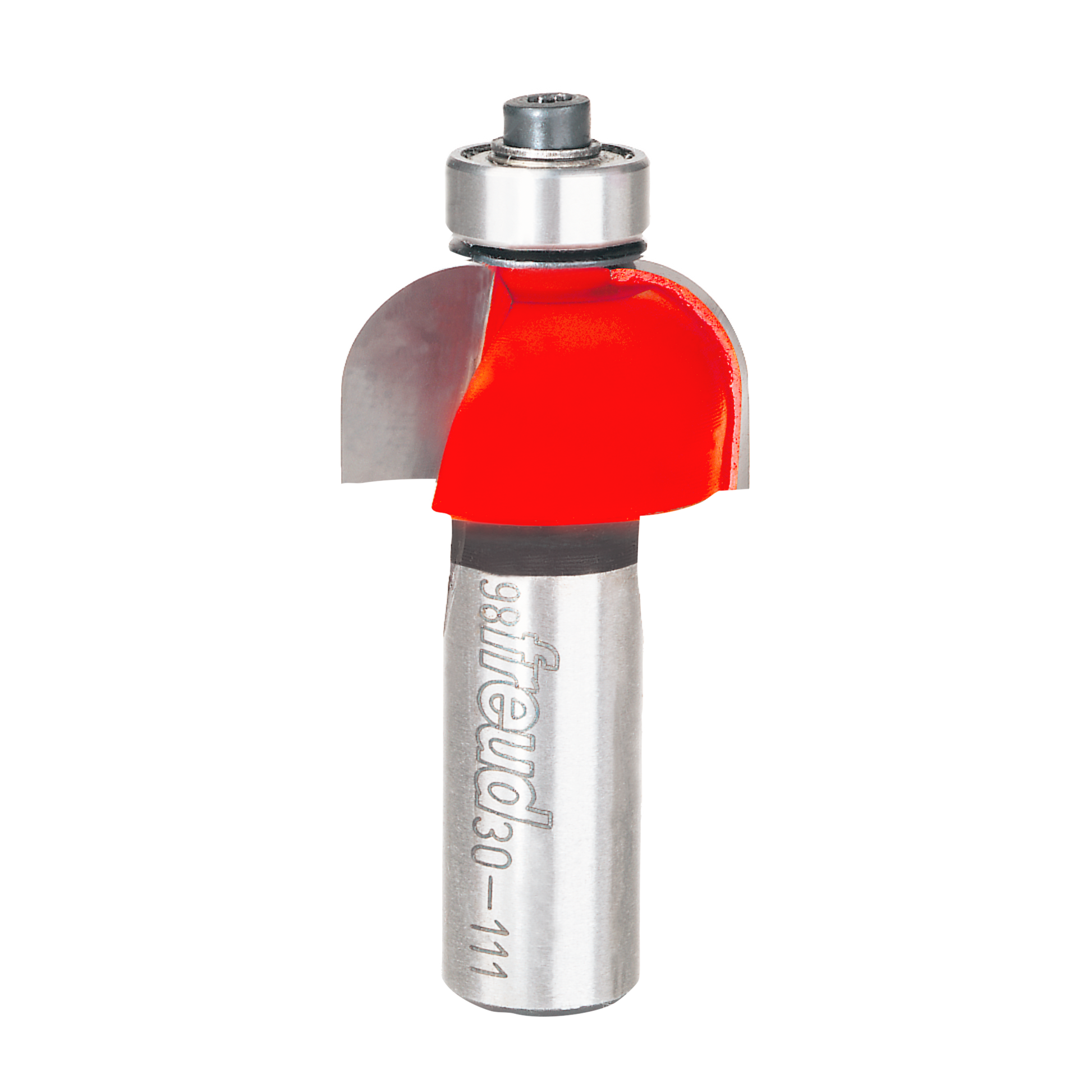 Freud cove router bit with red cutting head and silver carbide shank for woodworking.