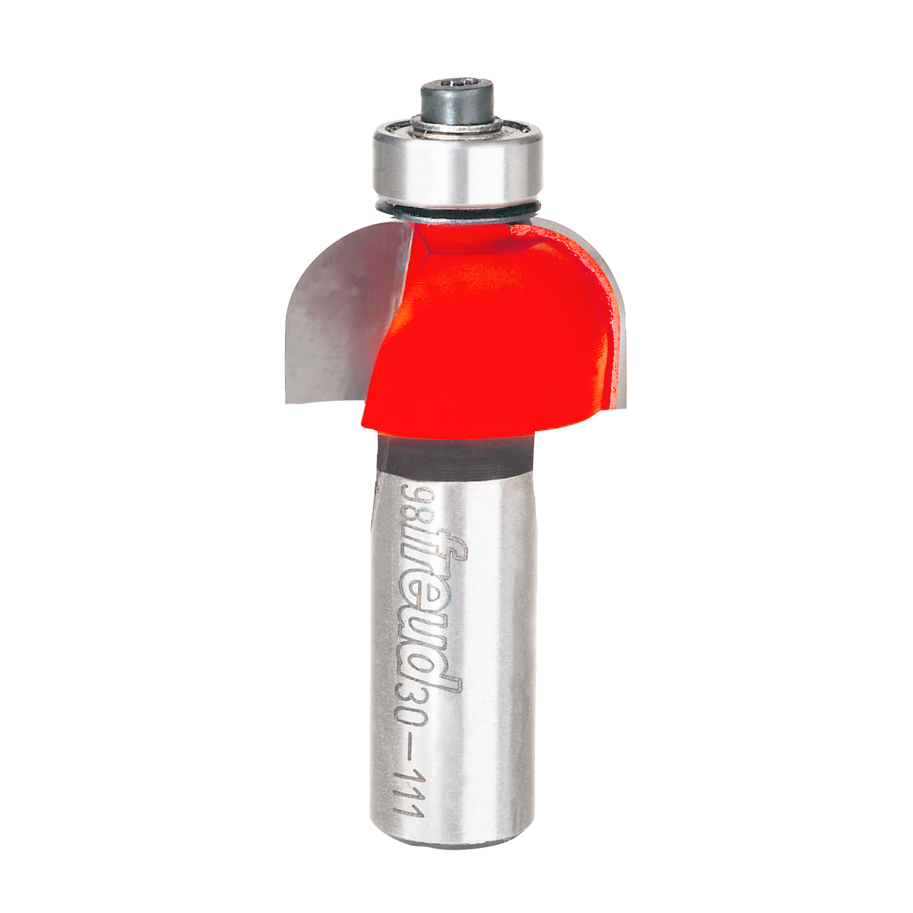 Freud cove router bit with red cutting head and silver carbide shank for woodworking.