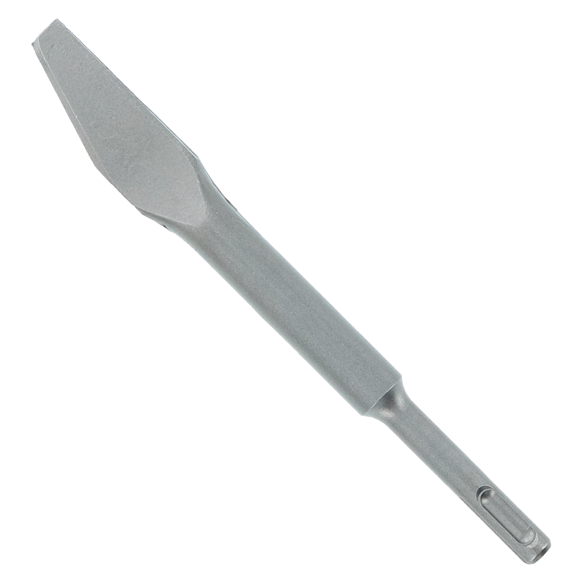Gray SDS-Plus mortar knife with 1/4 in. flat blade and textured handle.