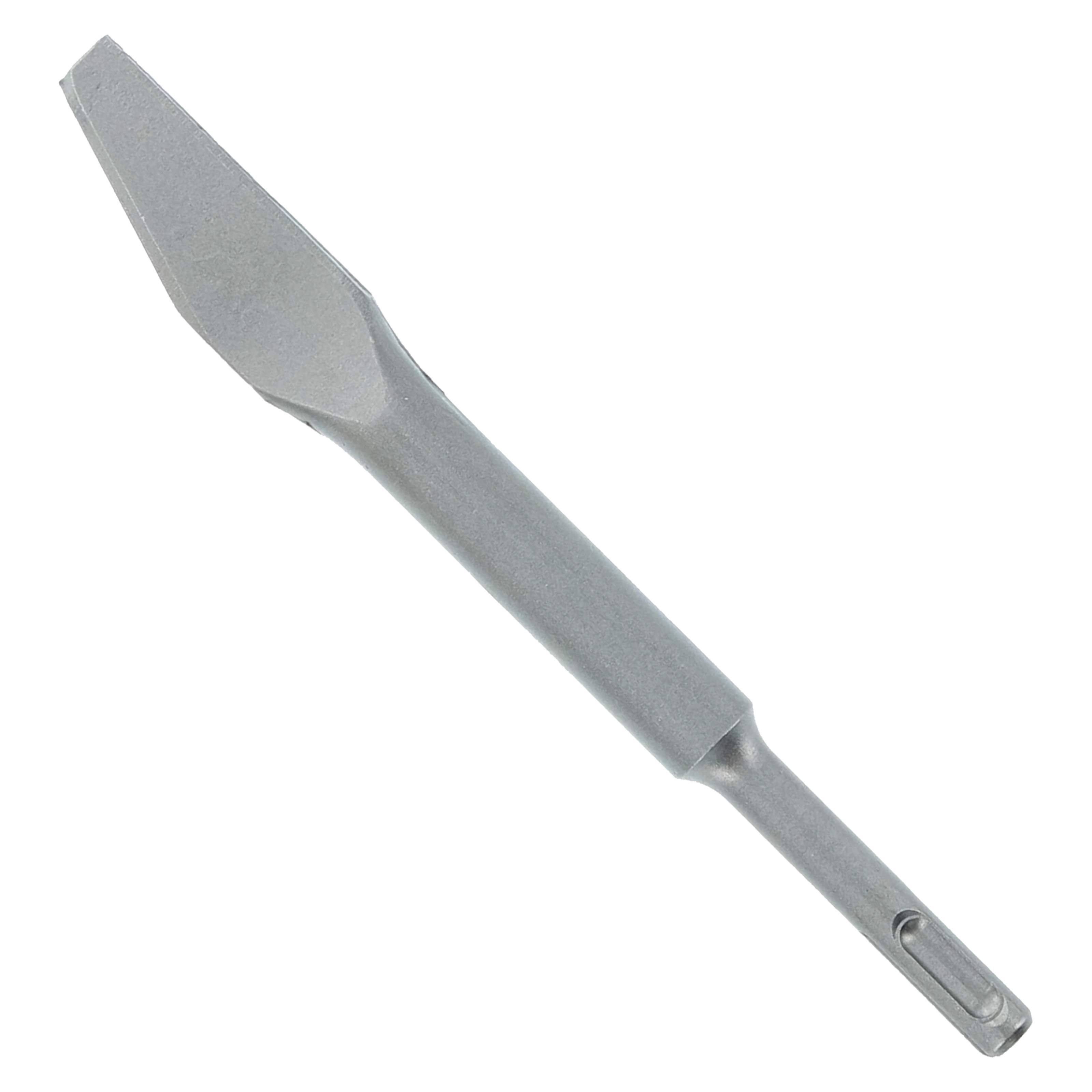 Gray SDS-Plus mortar knife with 1/4 in. flat blade and textured handle.