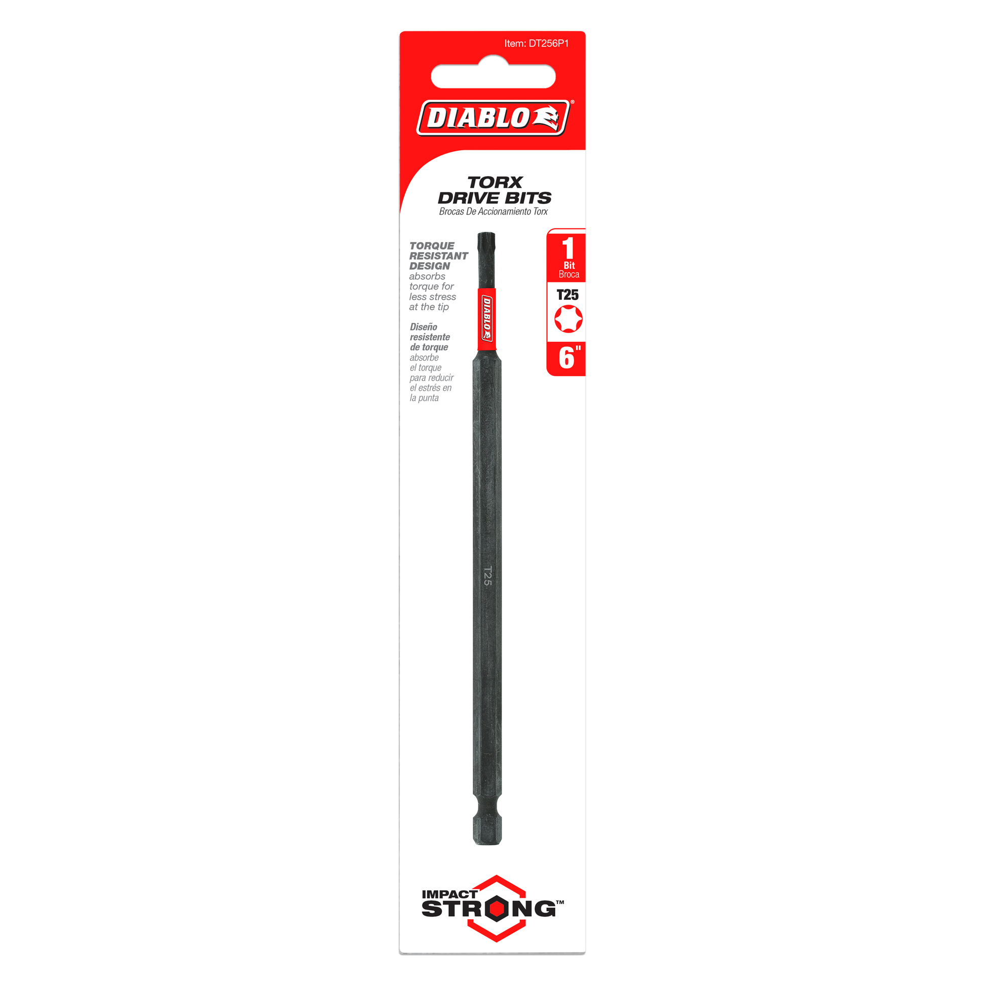 Diablo T25 Torx drive bit, 6 inches long, black with red branding on packaging.