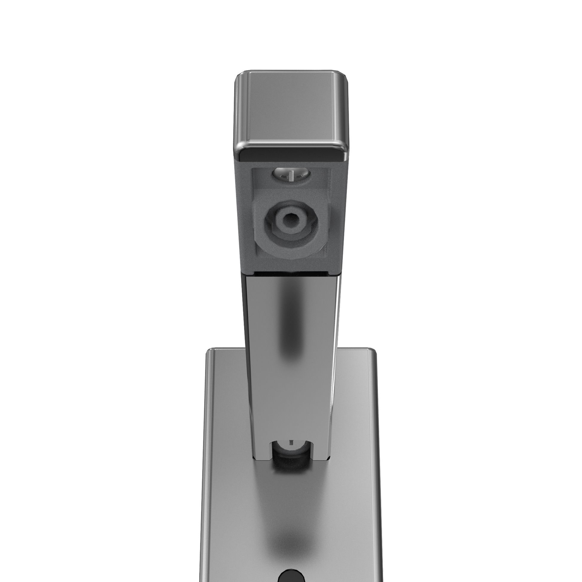 Polished chrome touchless foam soap dispenser with square top housing and sensor opening on front panel.
