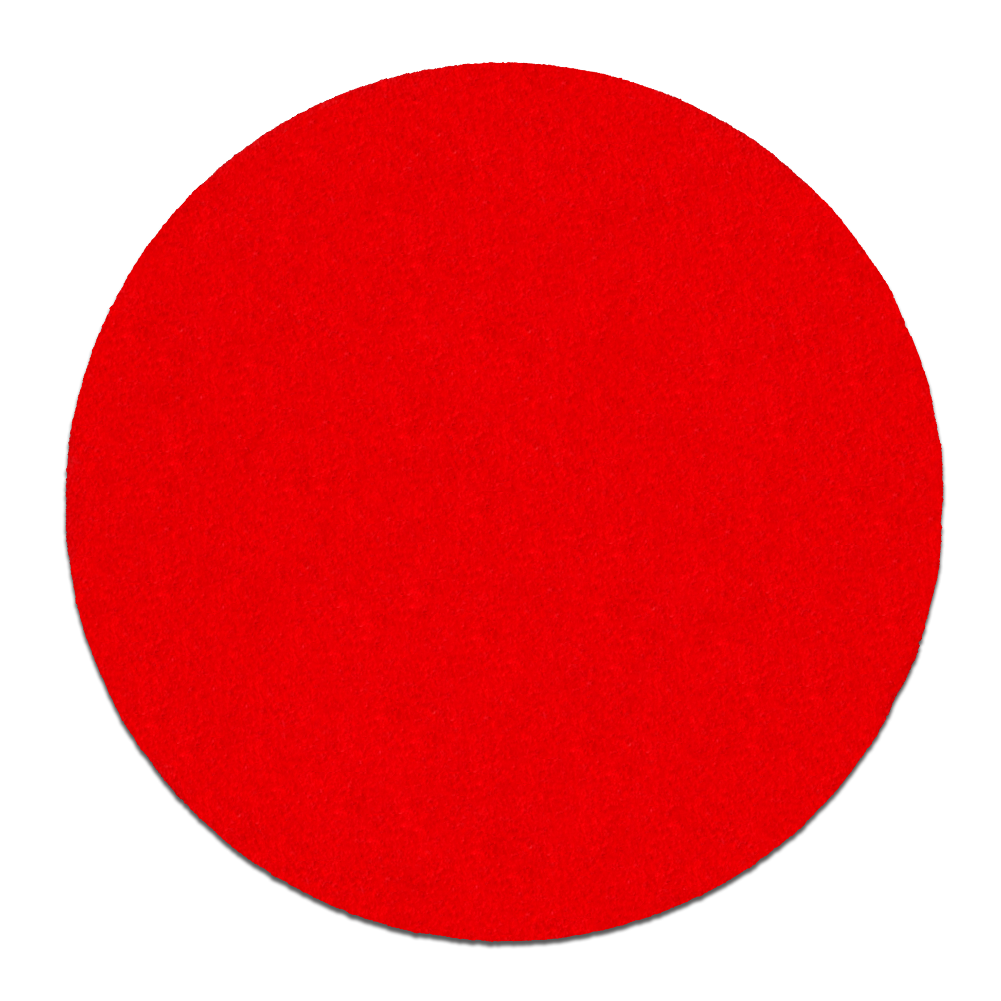 Red circular sanding disc, 5 inches diameter with coarse grit surface.