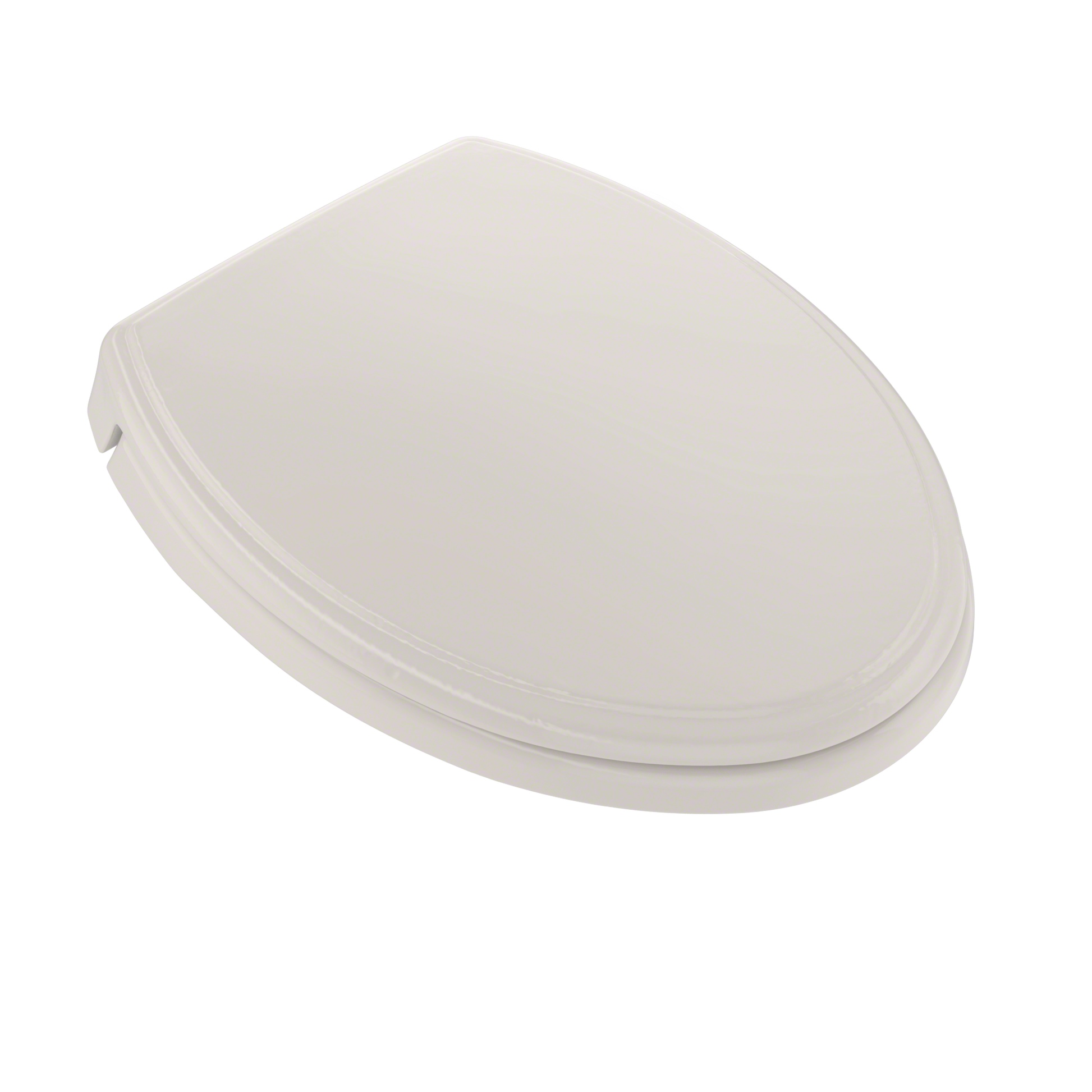 Sedona beige elongated toilet seat and lid with slow-close mechanism, shown in closed position.