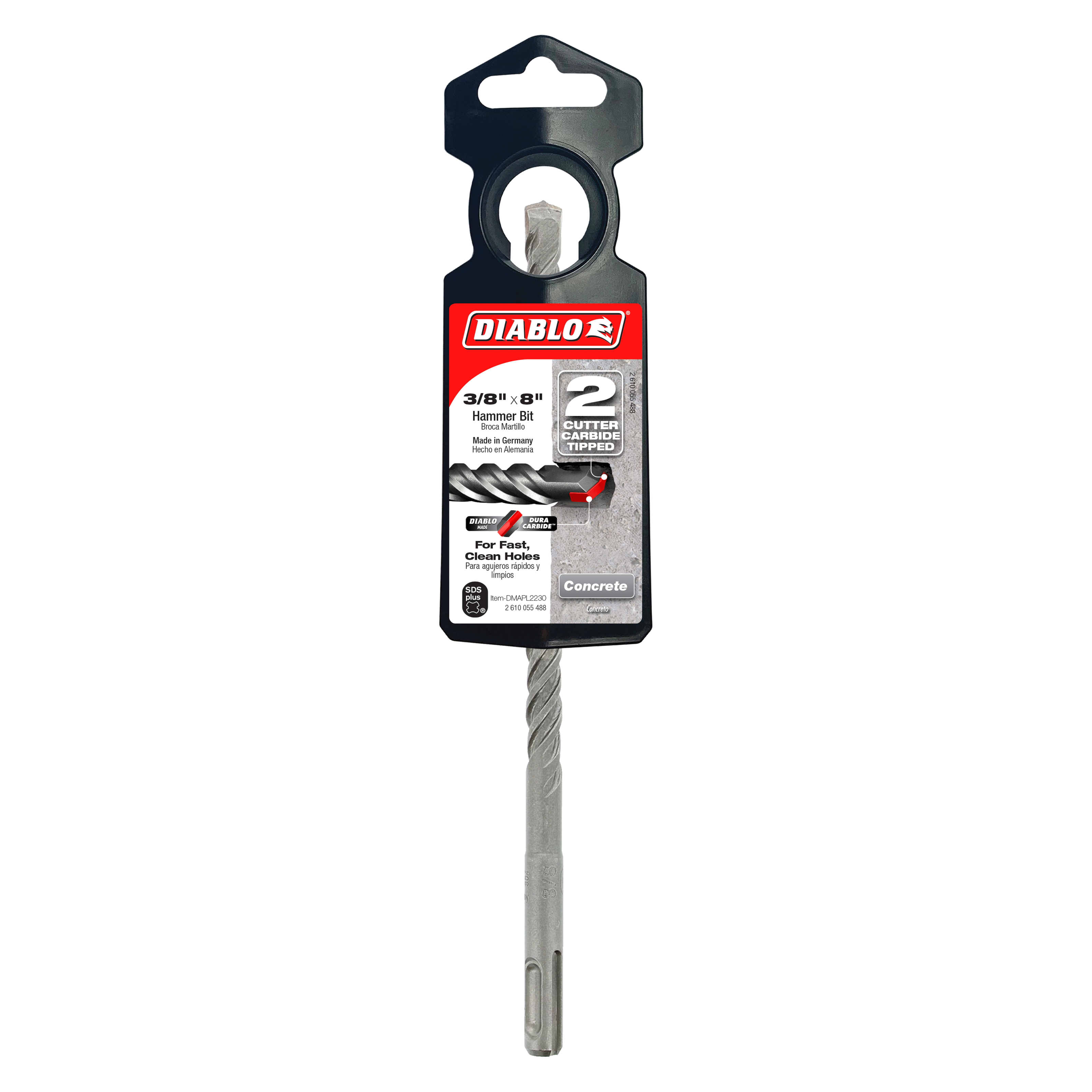 Diablo SDS-Plus hammer drill bit with 2-cutter design in black packaging against white background.
