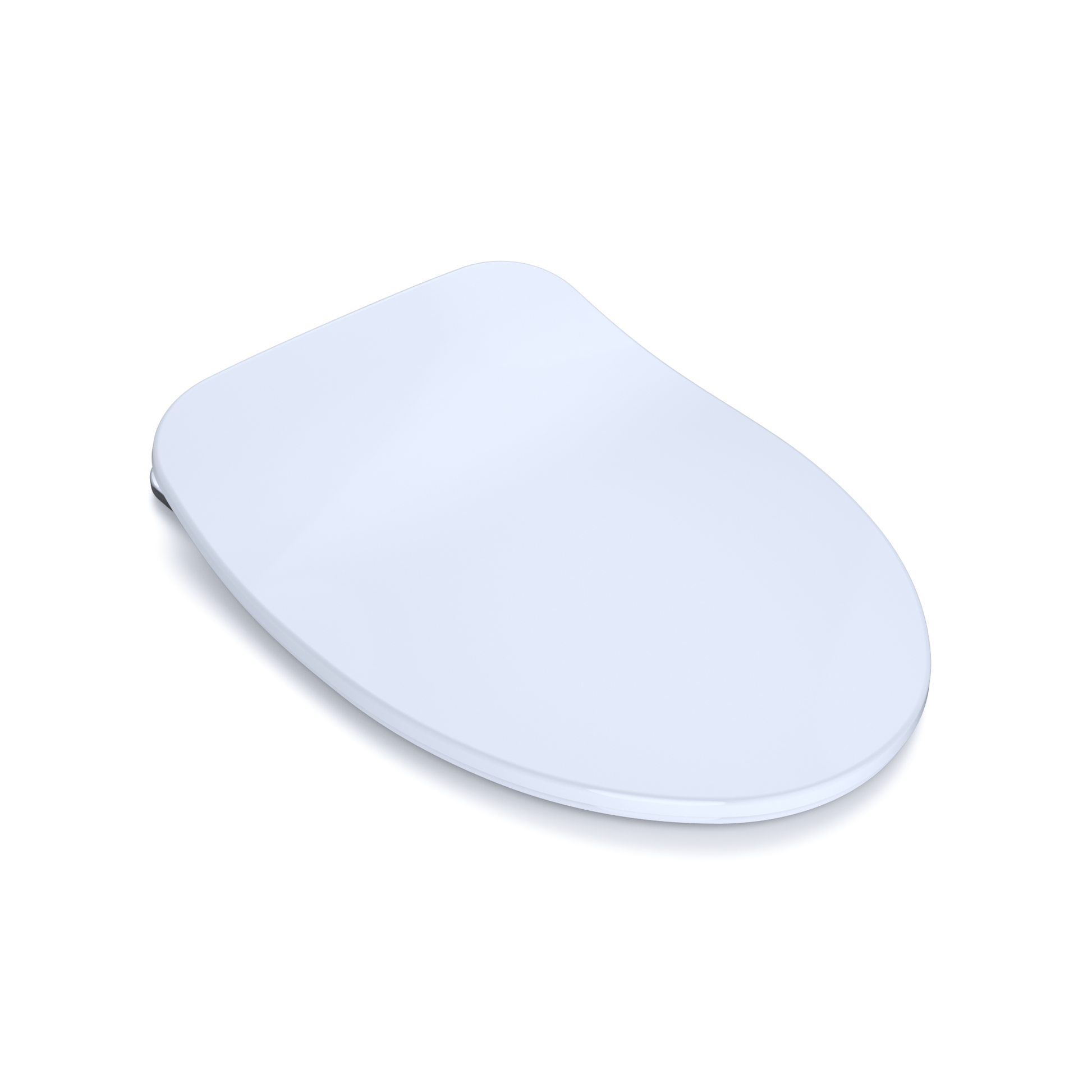 Cotton white elongated oval toilet seat with slim profile and slow-close lid.