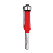 Freud bearing flush trim bit with red body, metal shaft, and chrome top bearing assembly.