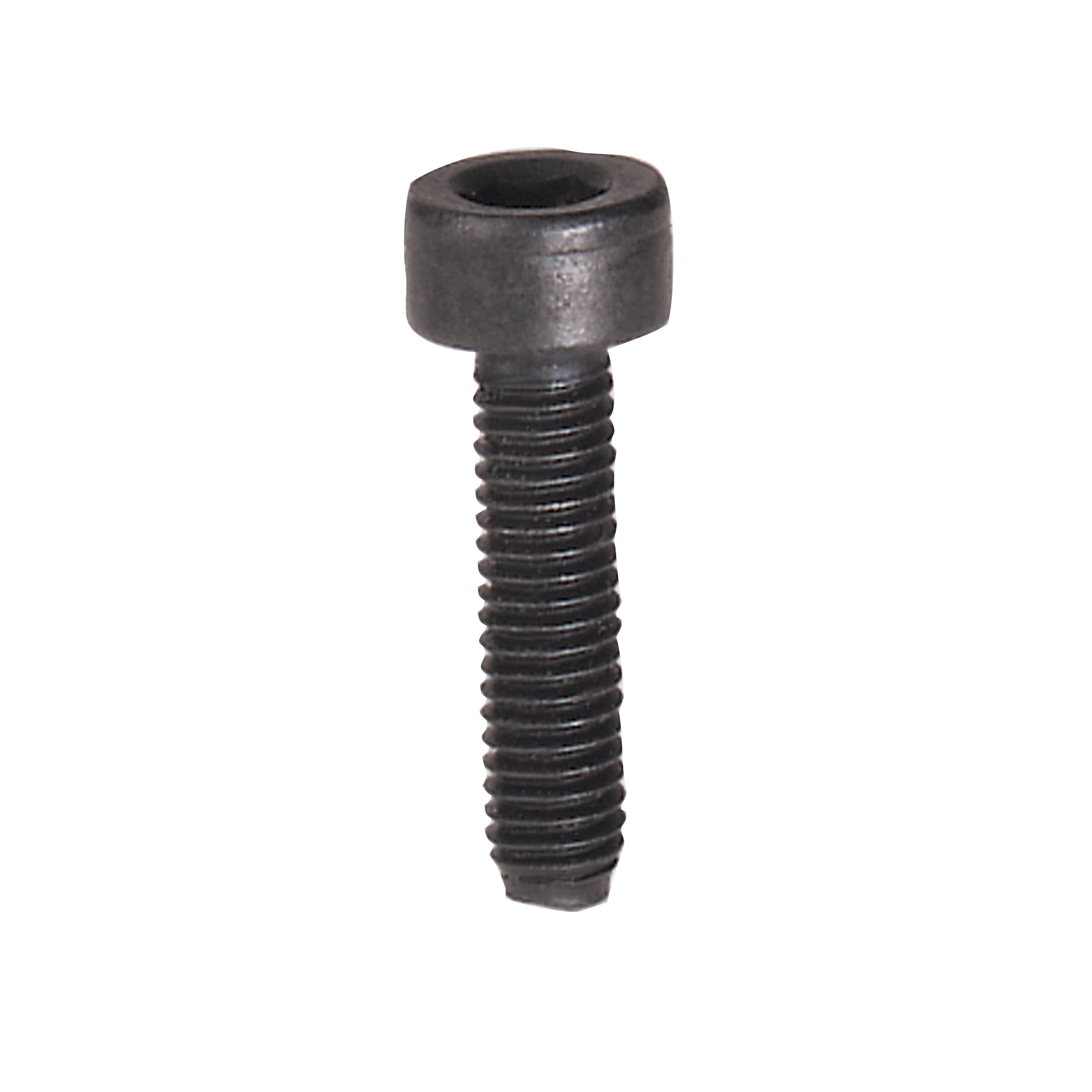 Dark gray metal cap screw with threaded shaft and rounded cylindrical head.