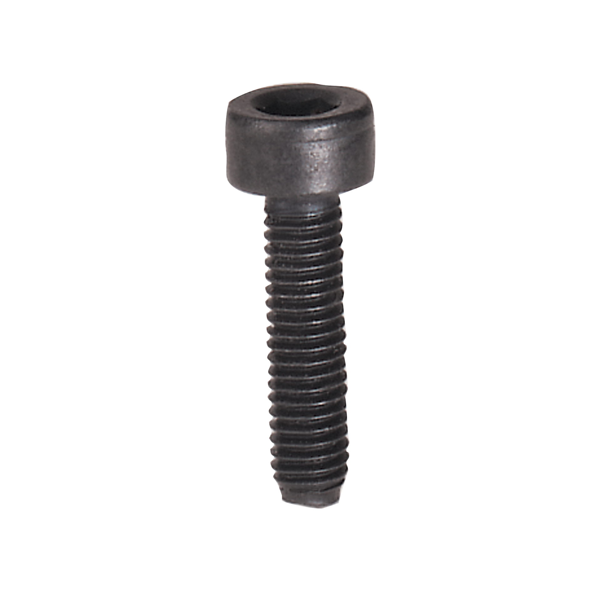 Black metal cap screw with cylindrical head and threaded shaft.