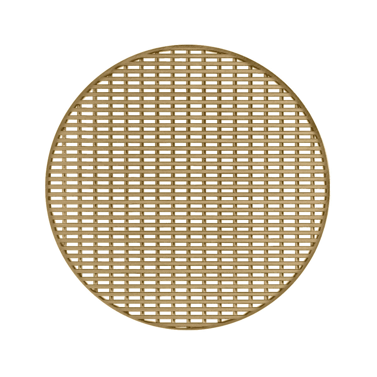 Round satin bronze decorative drain cover with cross-hatch grid pattern.