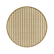 Round satin bronze decorative drain cover with cross-hatch grid pattern.