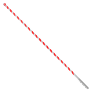 Red and white striped carbide-tipped hammer drill bit with gray shank against white background.