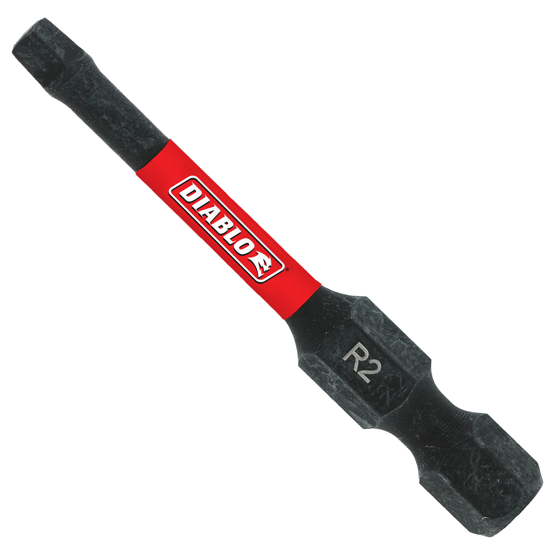 Black square drive bit with red band labeled "DIABLO" and "R2" marking on shaft.