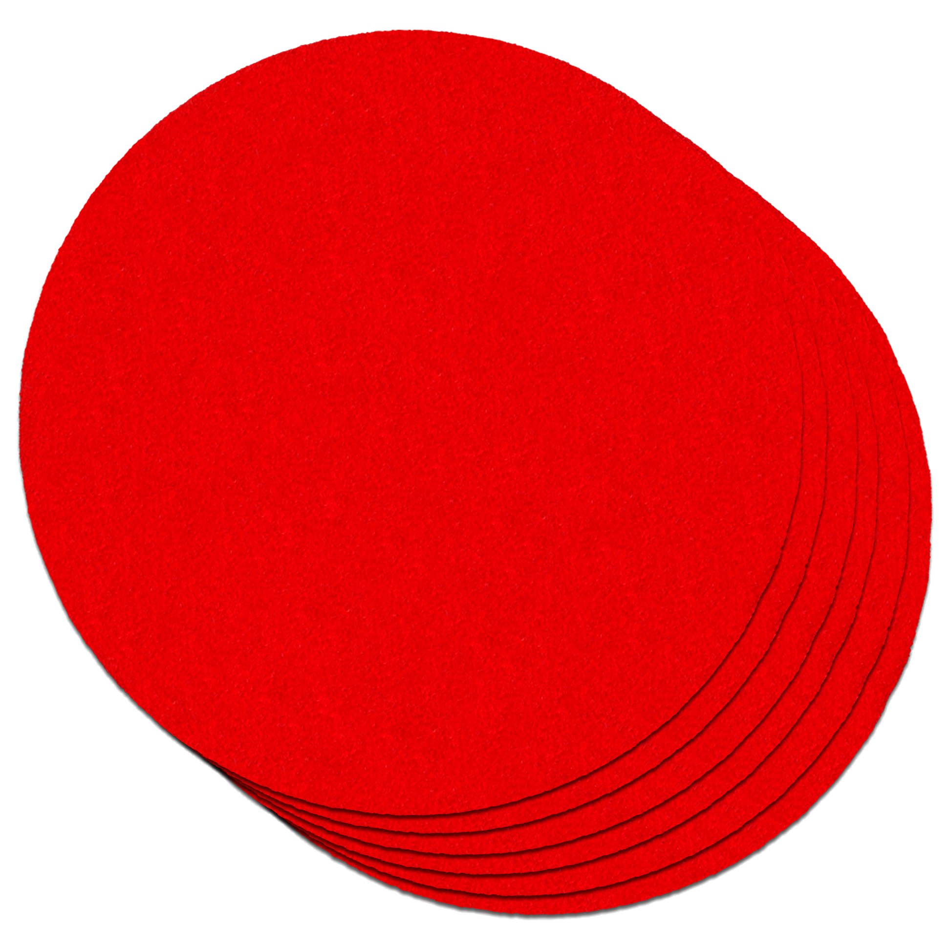 Stack of red 6-inch circular sanding discs with visible edges showing multiple pieces in the pack.