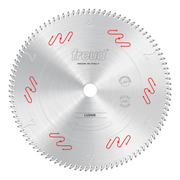 Freud LU3A06 300mm circular saw blade with multiple carbide teeth around edge and red markings on silver face.