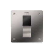 Polished chrome square cover plate with "TOTO" text, sensor window, and four mounting holes.