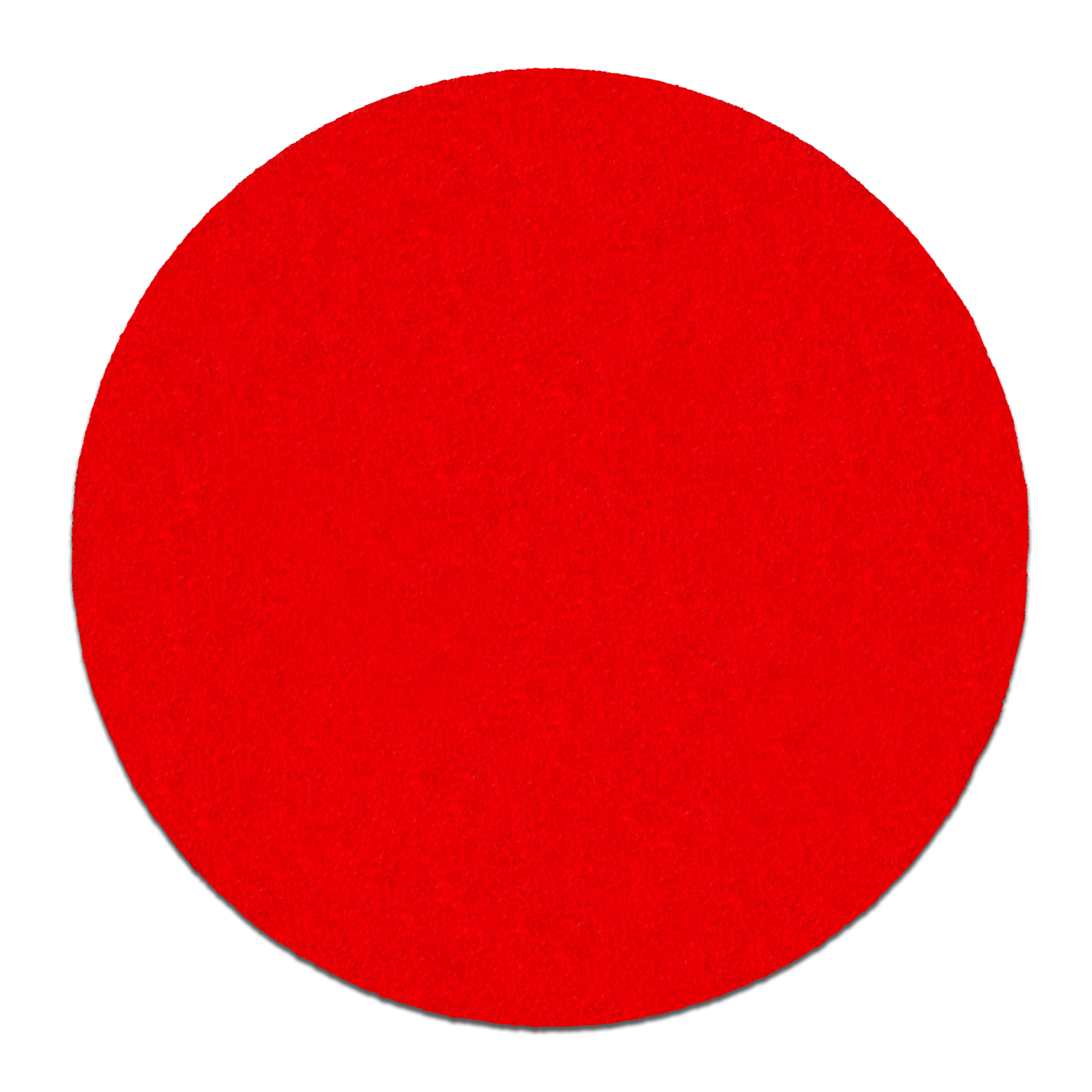 Red circular sanding disc, 5 inches diameter, medium grit abrasive surface.