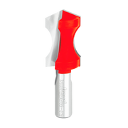 Red convex edge router bit with silver shank and Freud branding on white background.