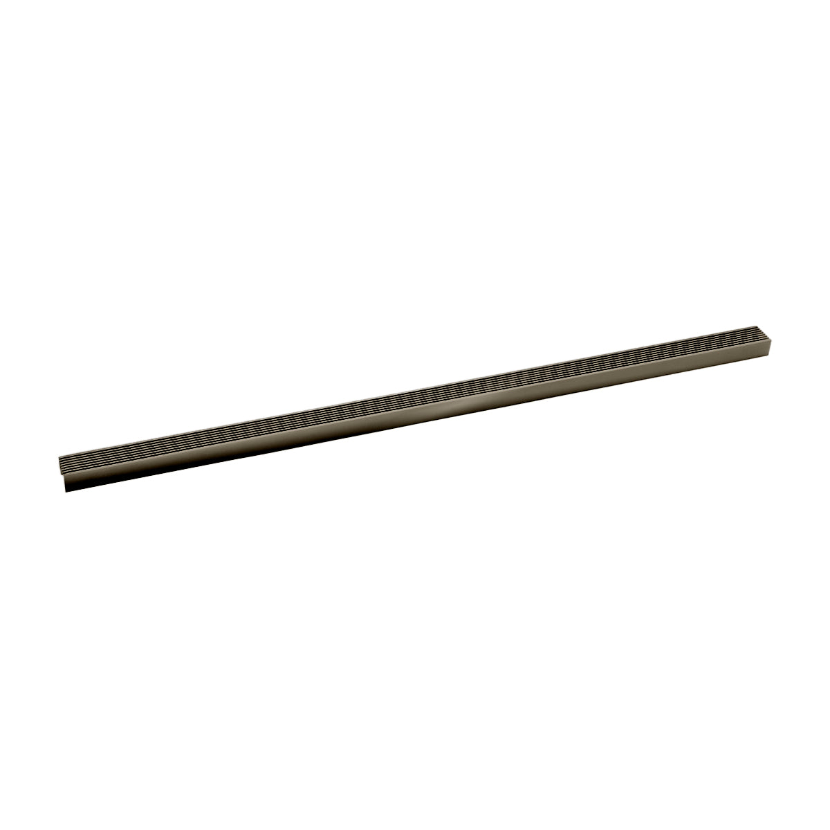 Oil rubbed bronze linear drain grate with parallel slot pattern, 36 inches long.