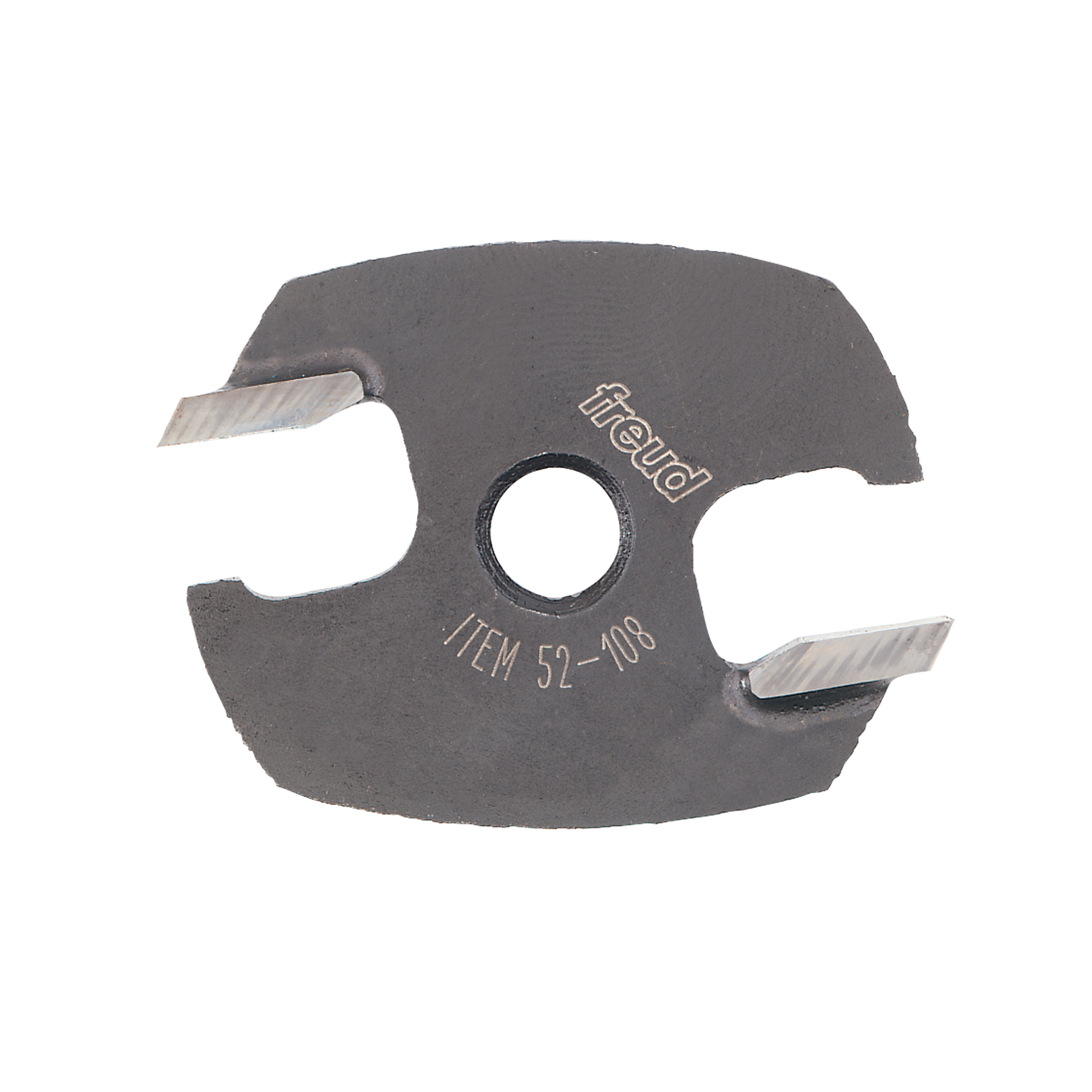 Freud 52-108 finger joint cutter with 2-inch diameter, metal body with two cutting edges and center hole.