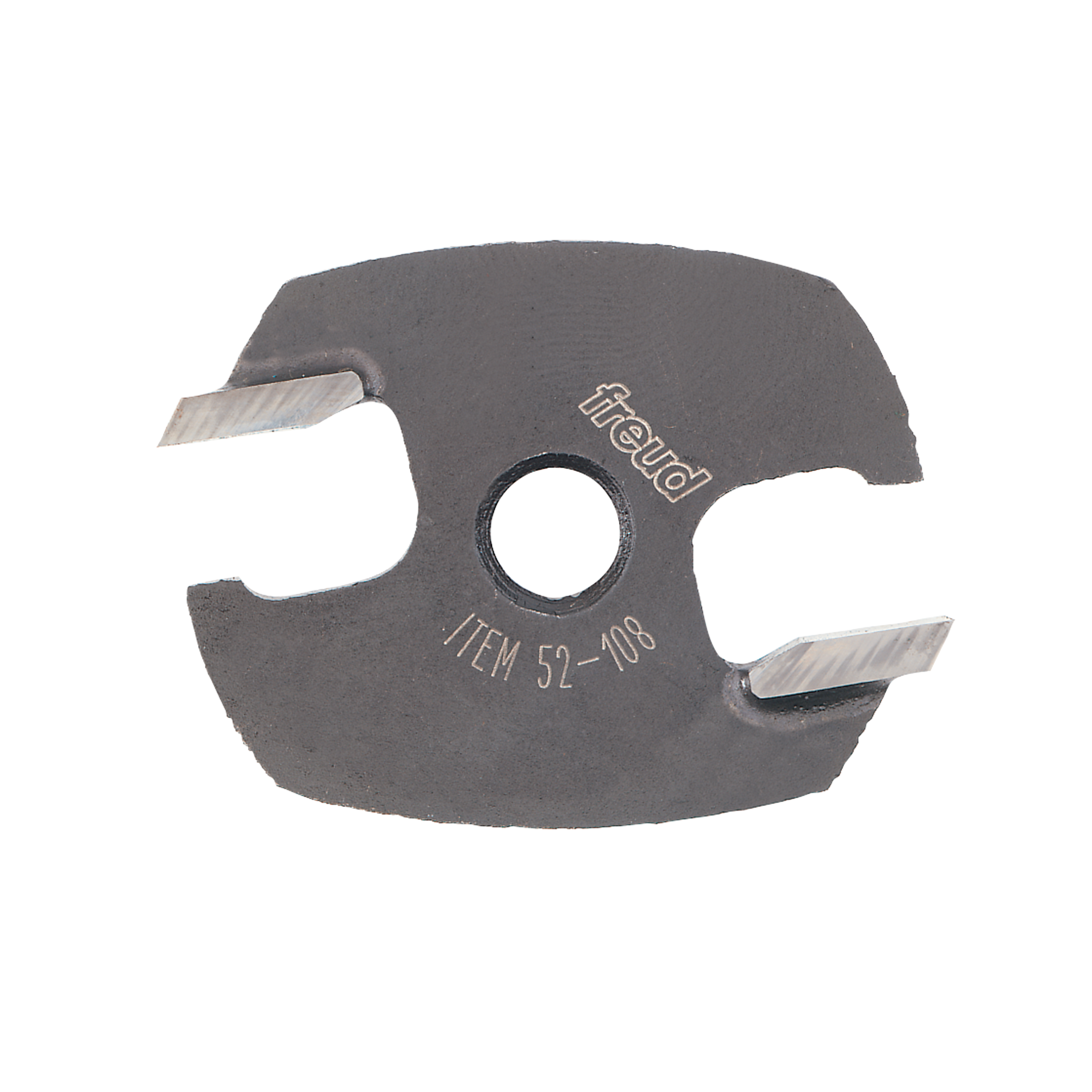Freud 52-108 finger joint cutter with 2-inch diameter, metal body with two cutting edges and center hole.