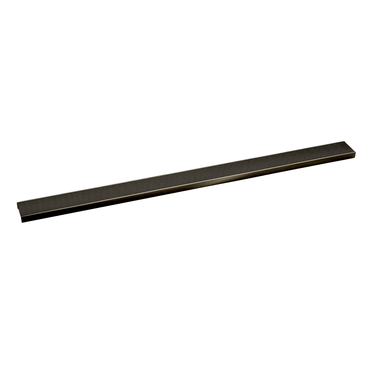 Oil rubbed bronze linear drain grate with parallel slat pattern, approximately 60 inches long.