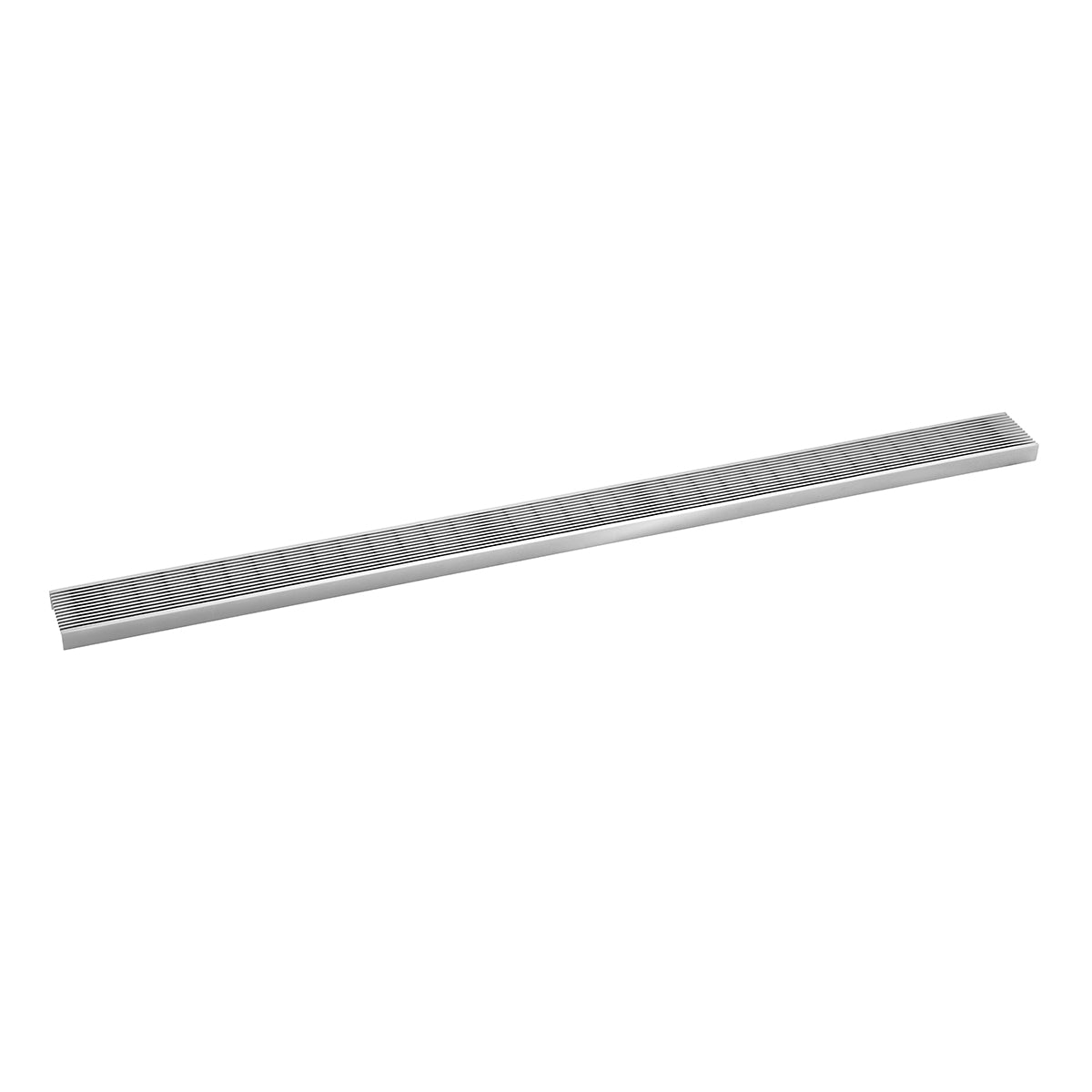 Satin stainless steel linear drain grate with parallel slot pattern, 48 inches long.