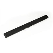 Matte black linear drain with slotted grate design, 60 inches long.