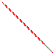 Red and silver twisted auger bit with pointed tip and cylindrical shank.