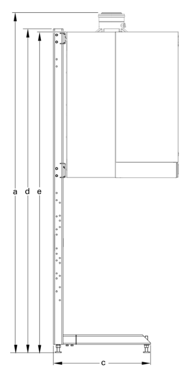 Technical diagram of a vertical boiler stand with mounting brackets and adjustment holes for wall-mounted boiler installation