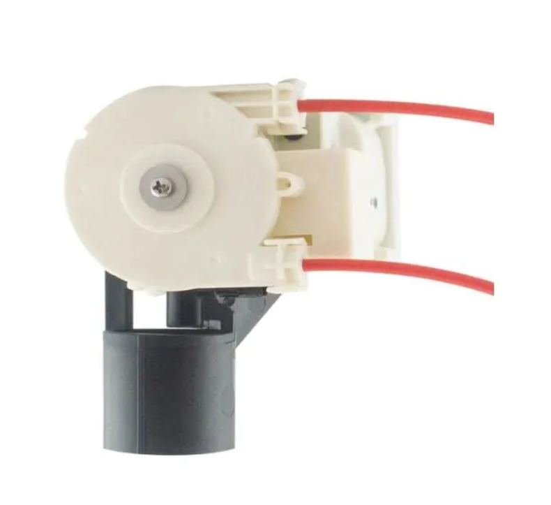 White and black automatic flush unit with red tubing connectors and central screw mechanism for toilet installation.