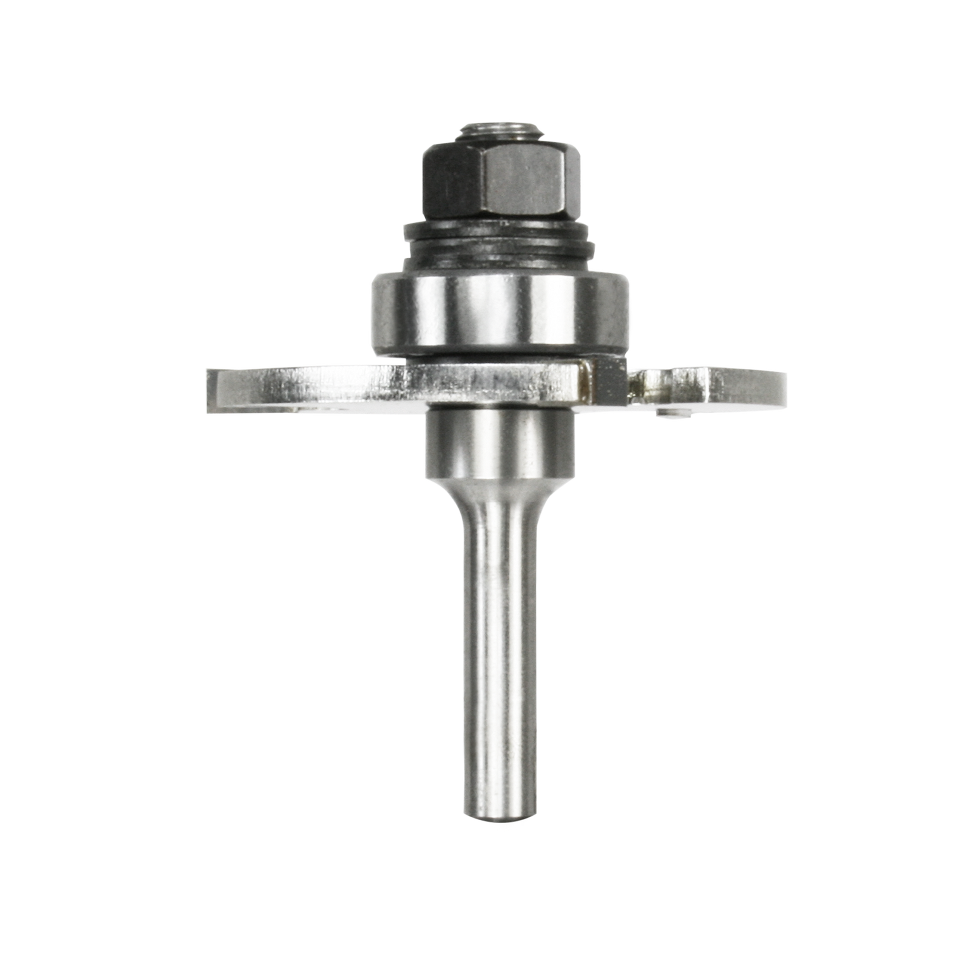 Steel slotting cutter with cylindrical shaft, hexagonal nut, and two flat cutting blades extending horizontally.