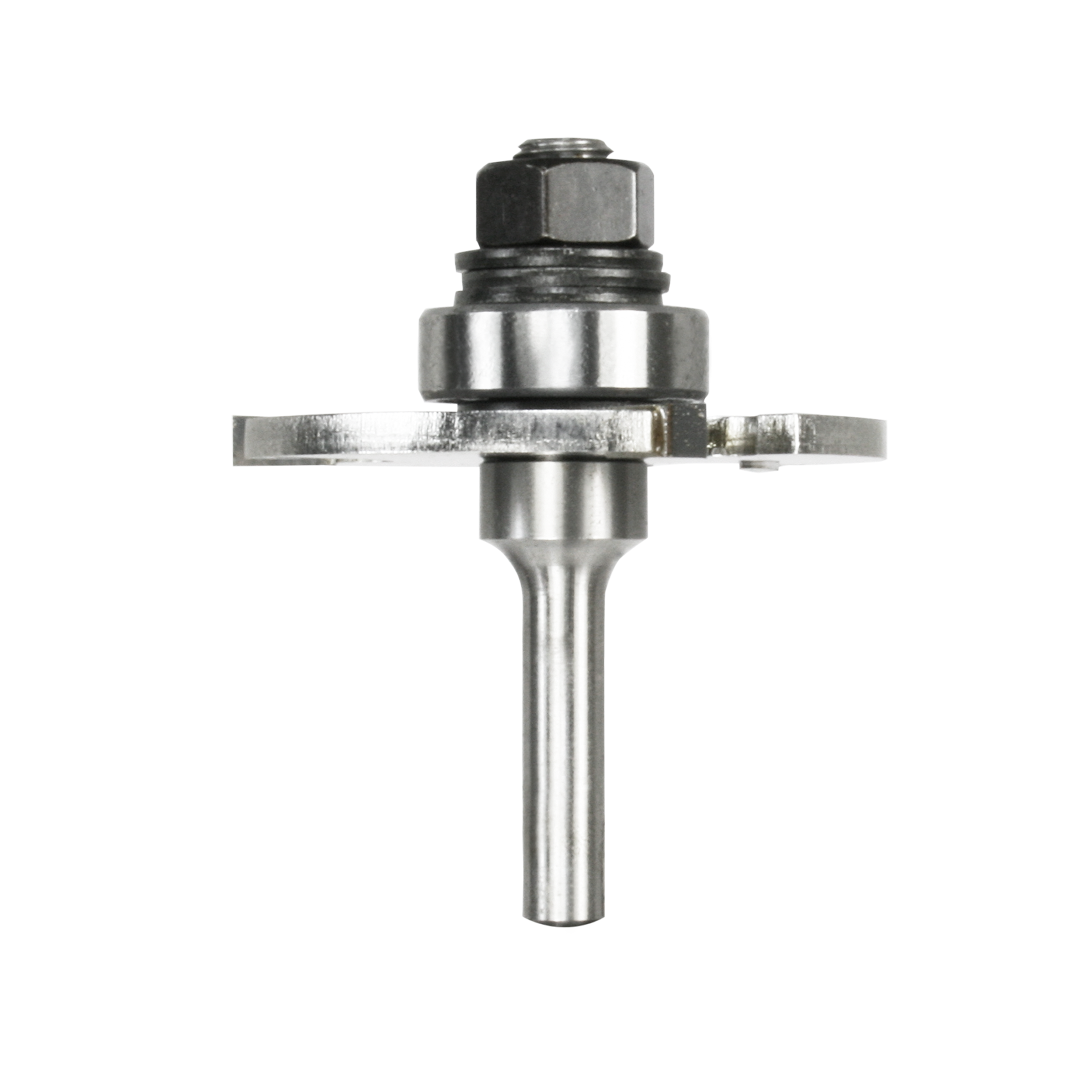 Steel slotting cutter with cylindrical shaft, hexagonal nut, and two flat cutting blades extending horizontally.