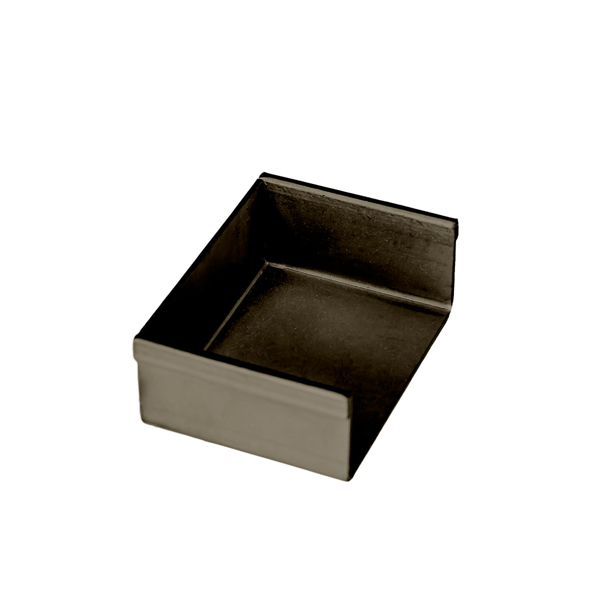 Oil rubbed bronze linear drain component with square basin and interior ledge detail.
