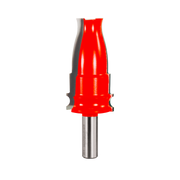 Red and gray casing bit with 1-1/2" diameter cutting head and cylindrical steel shank.