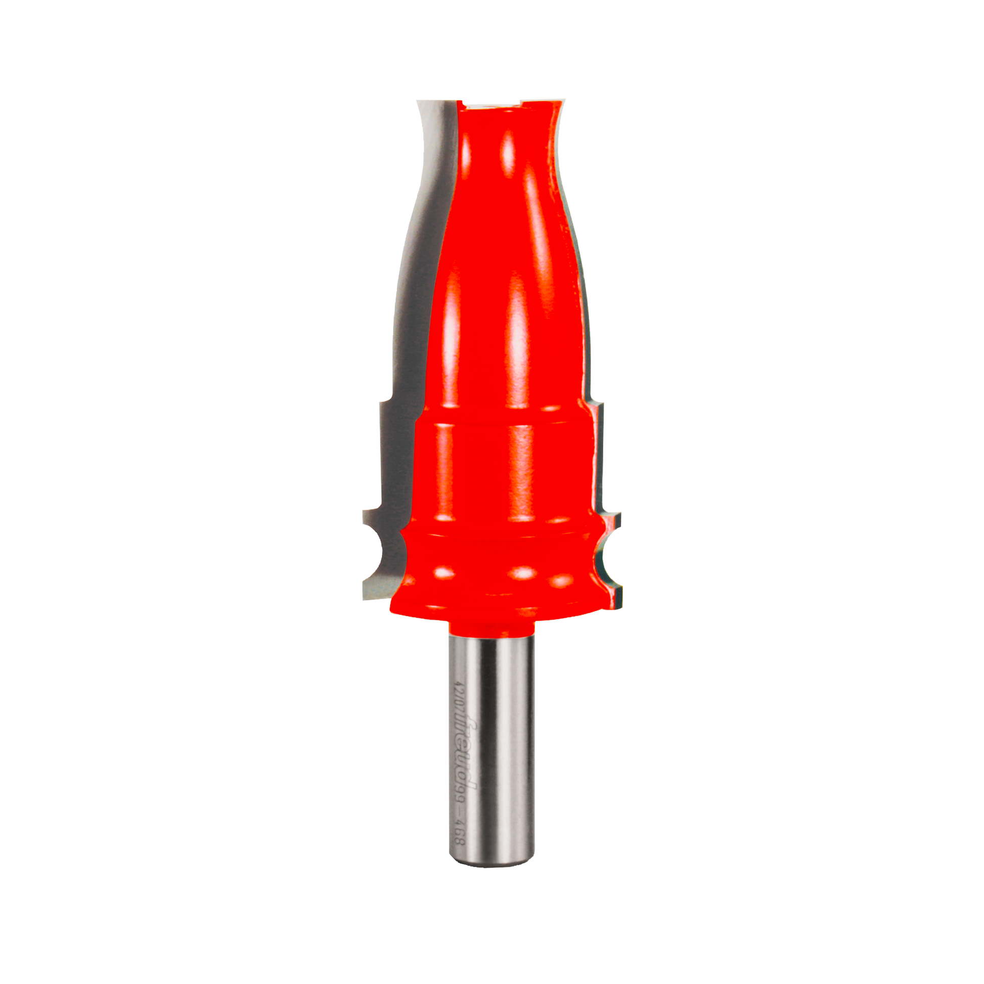 Red and gray casing bit with 1-1/2" diameter cutting head and cylindrical steel shank.