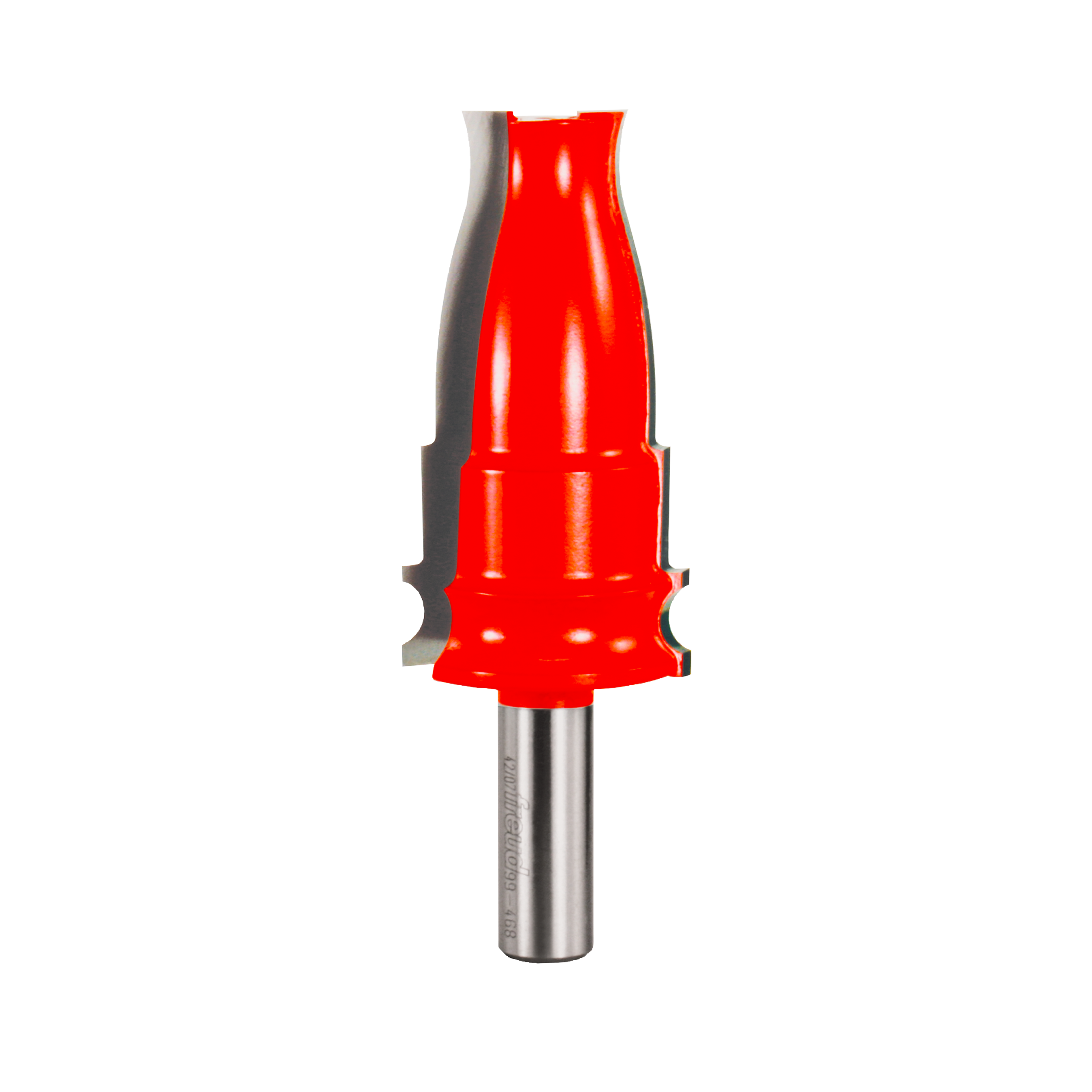 Red and gray casing bit with 1-1/2" diameter cutting head and cylindrical steel shank.