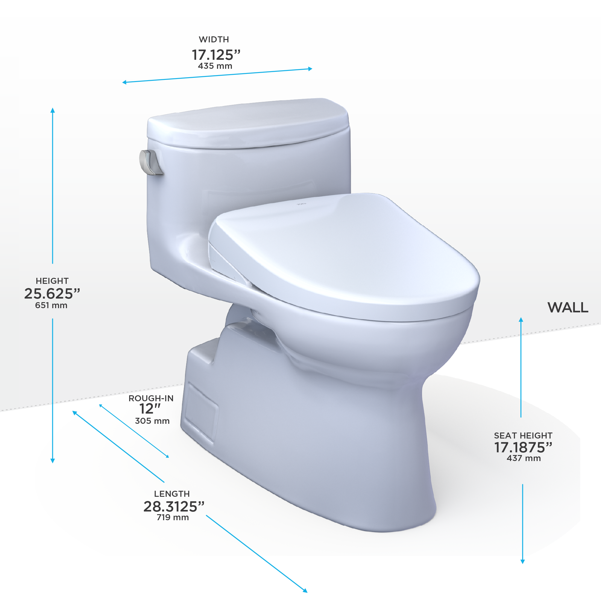 Toto Carolina II One Piece Elongated Universal Height Toilet with CEFIONTECT 1.28 GPF with Contemporary Washlet+ S7A Bidet Seat in Cotton White