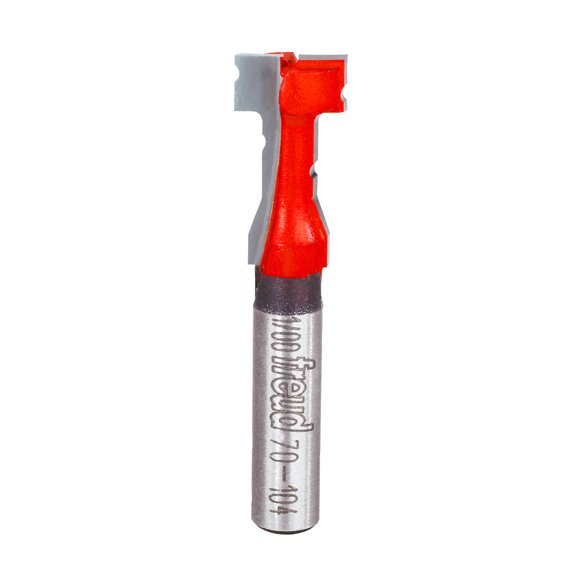 Red and gray keyhole router bit with Freud branding on the metal shaft.