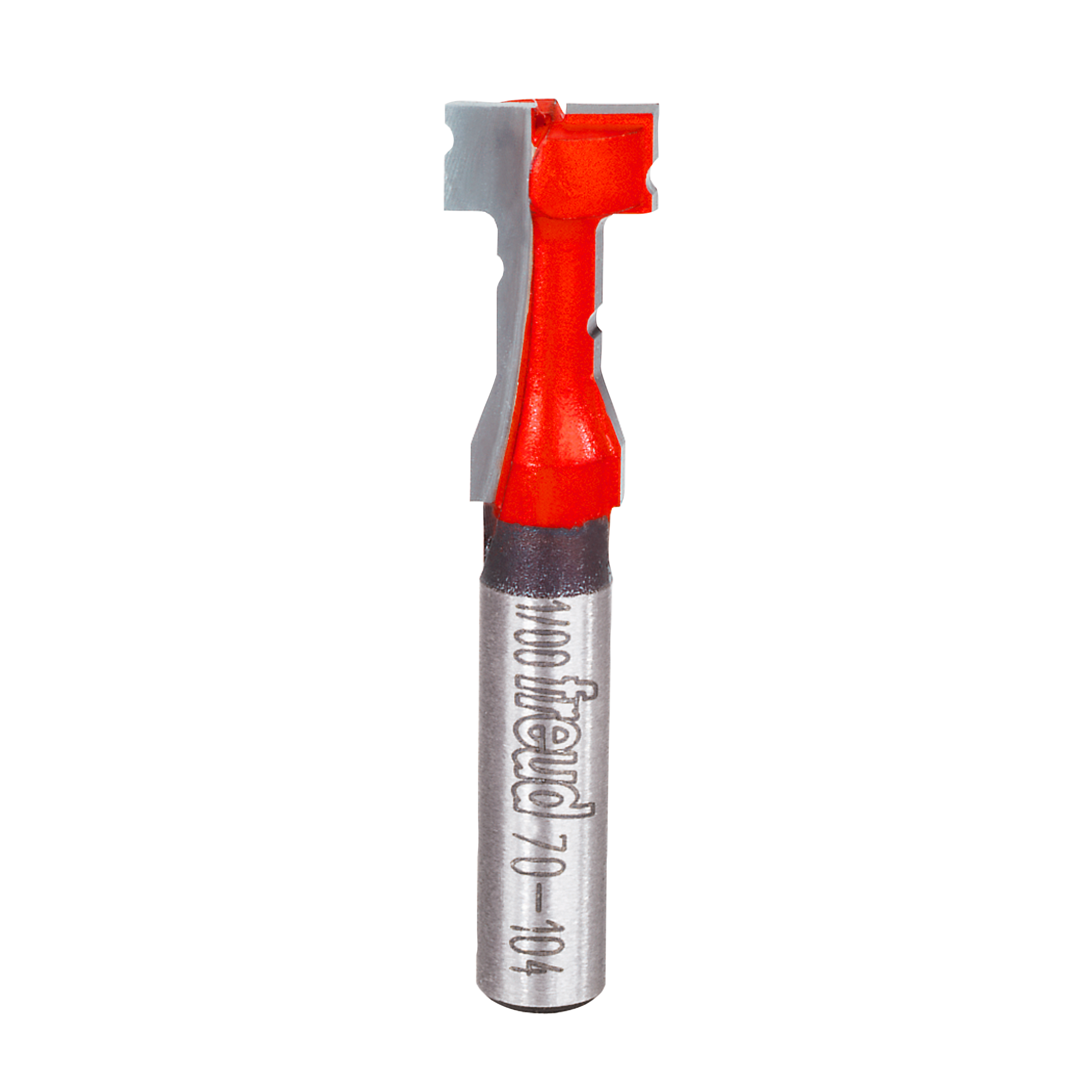Red and gray keyhole router bit with Freud branding on the metal shaft.