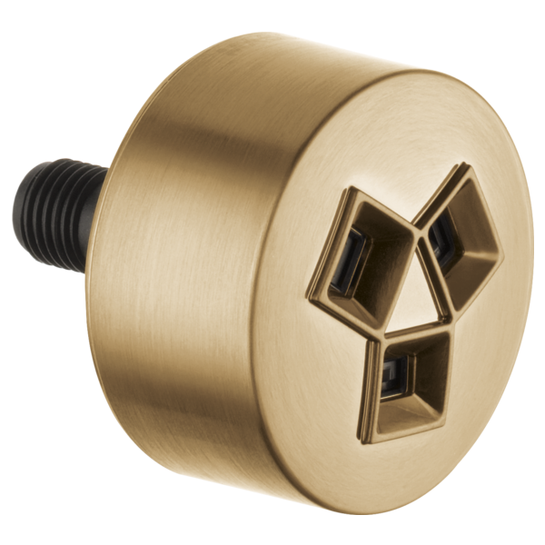 Champagne bronze cylindrical shower spray head with three square nozzles and black threaded connector.