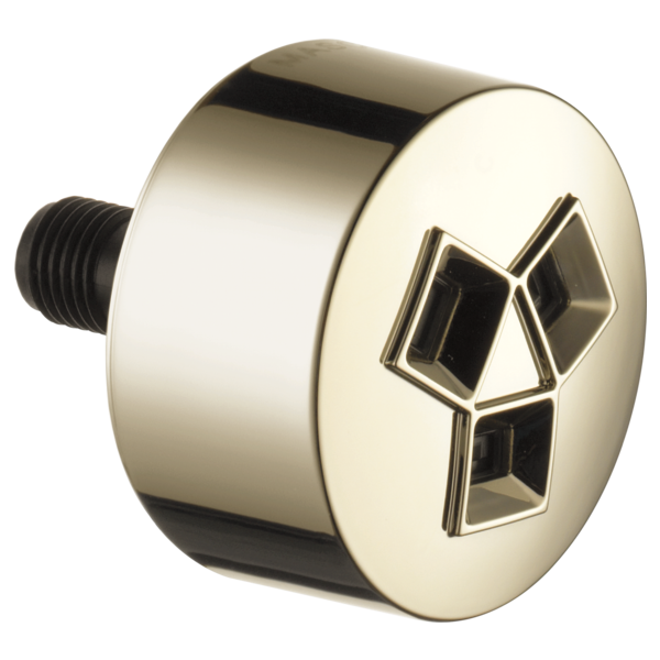Polished chrome cylindrical spray head with three square jet openings and black threaded connection port.