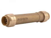 Brass push slip coupling with "SLIP END" marking and connecting ports on both ends.