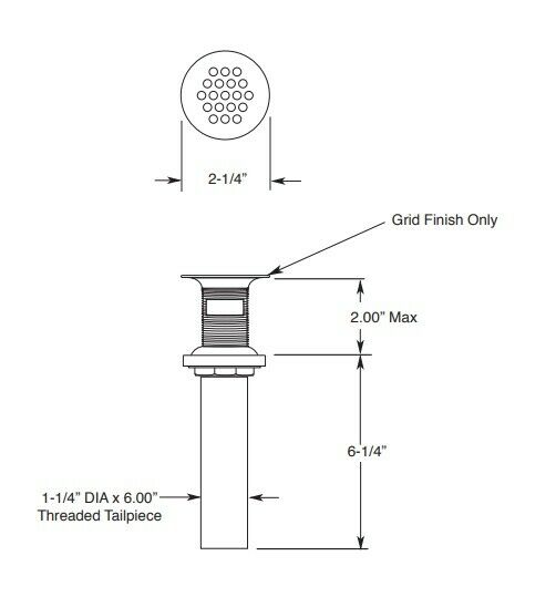 Antique bronze grid drain with circular perforated top, 2-1/4" diameter, and threaded tailpiece for sink installation.