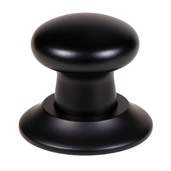 Matte black push button air switch with rounded dome top and circular base.