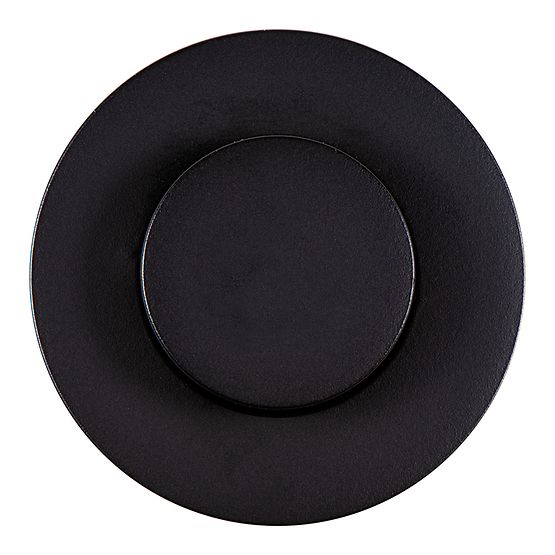 Matte black circular air switch push button with recessed center design, tuxedo style.