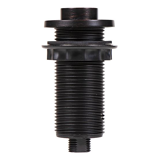 Oil rubbed bronze decorative air switch push button with tuxedo-style design and threaded mounting shaft.