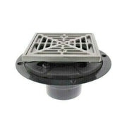 Square metal shower drain strainer with matte finish and circular mounting flange, grid pattern top surface.